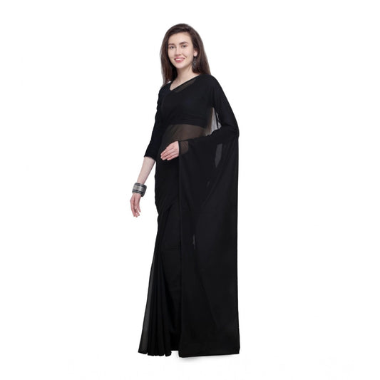 Generic Women's Dyed Solid Saree With Unstitched Blouse 5.5Mtr (Black)