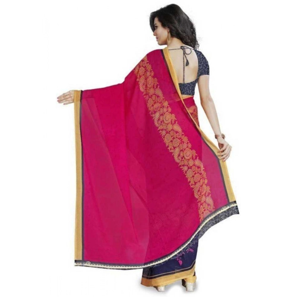Generic Women's Faux Georgette Printed Saree With Unstitched Blouse 5.5Mtr (Pink)