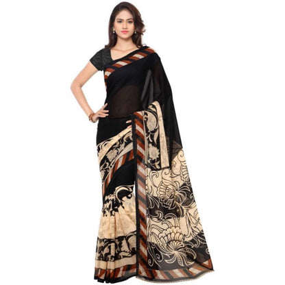 Generic Women's Faux Georgette Printed Saree With Unstitched Blouse 5.5Mtr (Black)
