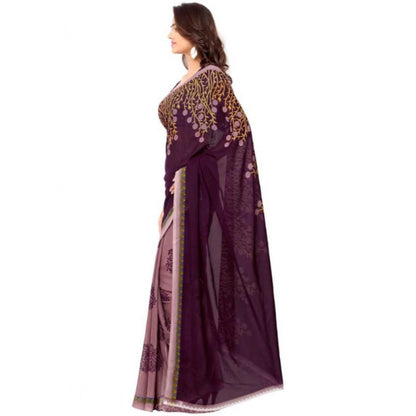 Generic Women's Faux Georgette Printed Saree With Unstitched Blouse 5.5Mtr (Wine)