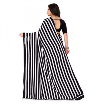 Generic Women's Faux Georgette Printed Saree With Unstitched Blouse 5.5Mtr (Black)