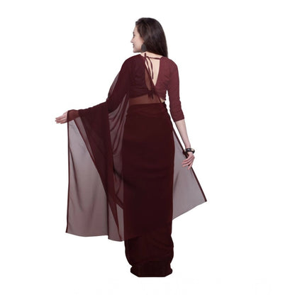 Generic Women's Dyed Solid Saree With Unstitched Blouse 5.5Mtr (Brown)