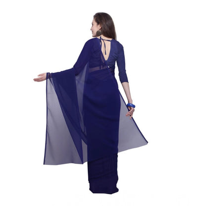 Generic Women's Dyed Solid Saree With Unstitched Blouse 5.5Mtr (Dark Blue)