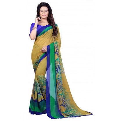 Generic Women's Faux Georgette Printed Saree With Unstitched Blouse 5.5Mtr (Green)
