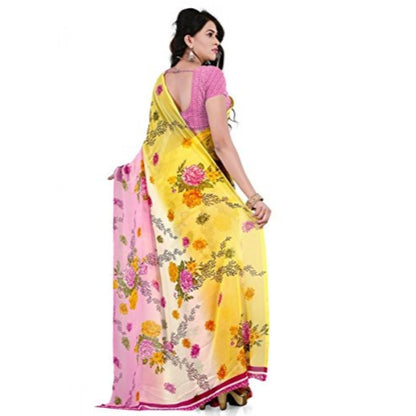 Generic Women's Faux Georgette Printed Saree With Unstitched Blouse 5.5Mtr (Pink)