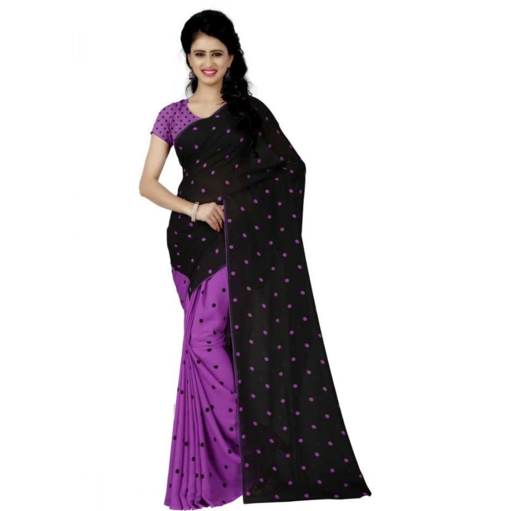 Generic Women's Faux Georgette Printed Saree With Unstitched Blouse 5.5Mtr (Purple)