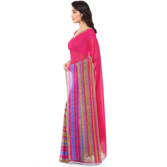 Generic Women's Faux Georgette Printed Saree With Unstitched Blouse 5.5Mtr (Pink)
