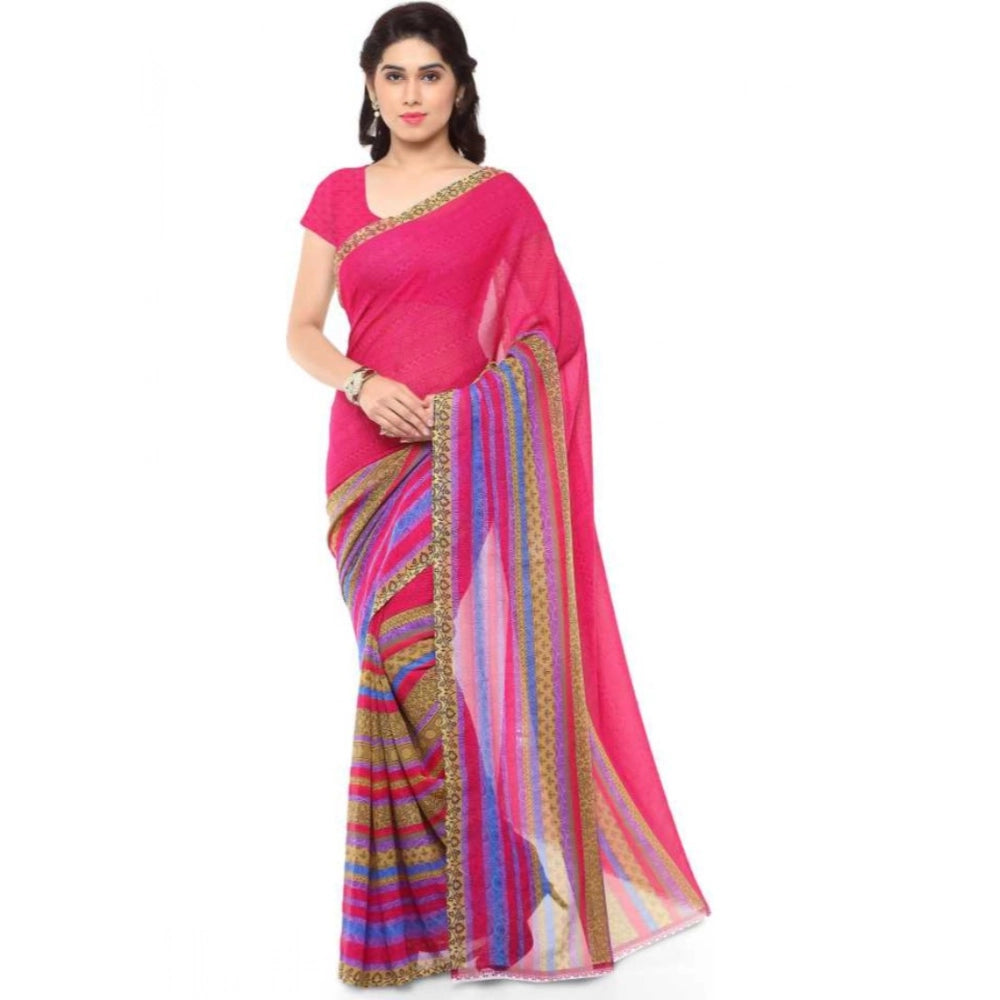 Generic Women's Faux Georgette Printed Saree With Unstitched Blouse 5.5Mtr (Pink)