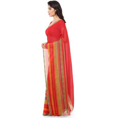 Generic Women's Faux Georgette Printed Saree With Unstitched Blouse 5.5Mtr (Red)