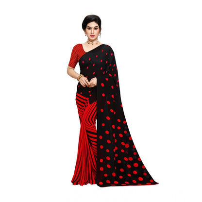 Generic Women's Georgette Printed Saree With Unstitched Blouse 5.5Mtr (Red)