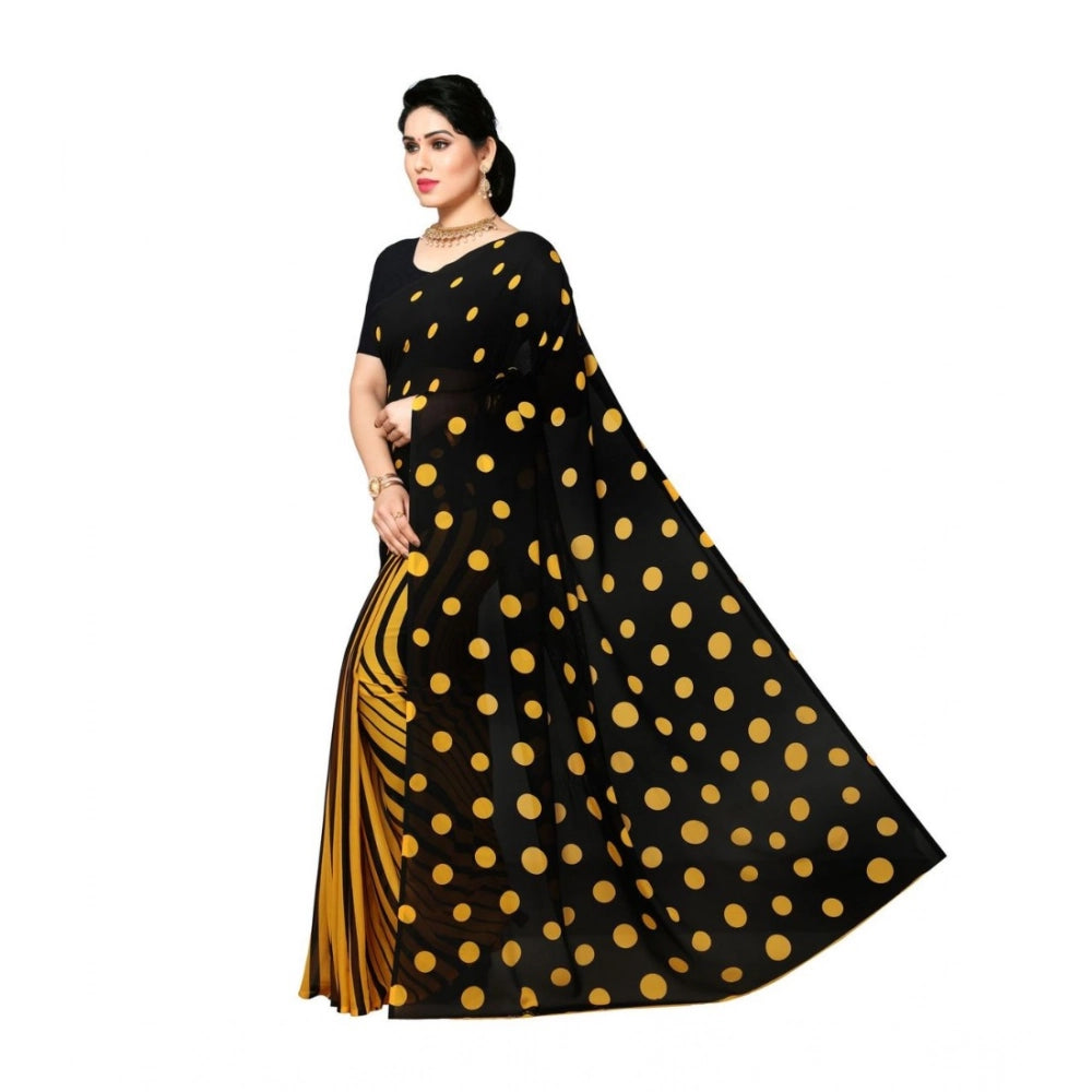 Generic Women's Georgette Printed Saree With Unstitched Blouse 5.5Mtr (Yellow)