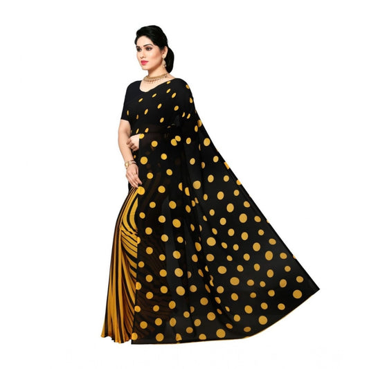Generic Women's Georgette Printed Saree With Unstitched Blouse 5.5Mtr (Yellow)