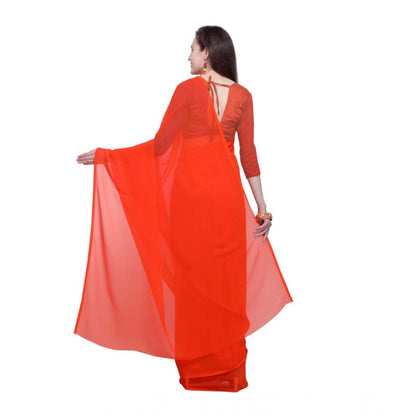 Generic Women's Dyed Solid Saree With Unstitched Blouse 5.5Mtr (Orange)