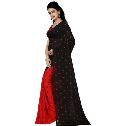 Generic Women's Faux Georgette Printed Saree With Unstitched Blouse 5.5Mtr (Red black)