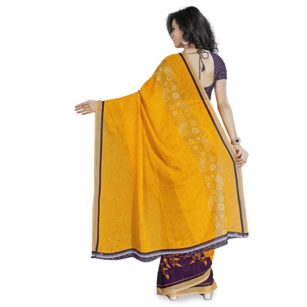 Generic Women's Faux Georgette Printed Saree With Unstitched Blouse 5.5Mtr (Yellow)