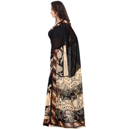 Generic Women's Faux Georgette Printed Saree With Unstitched Blouse 5.5Mtr (Black)