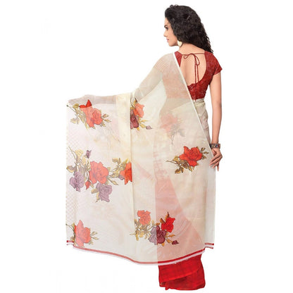 Generic Women's Faux Georgette Printed Saree With Unstitched Blouse 5.5Mtr (Red)