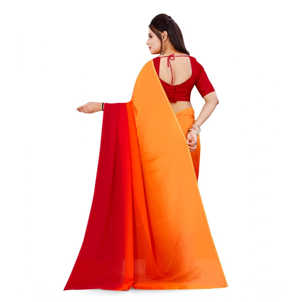 Generic Women's Georgette Solid Saree With Unstitched Blouse 5.5Mtr (Orange)