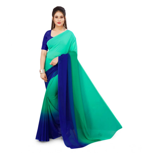 Generic Women's Georgette Solid Saree With Unstitched Blouse 5.5Mtr (Turquoise Green)