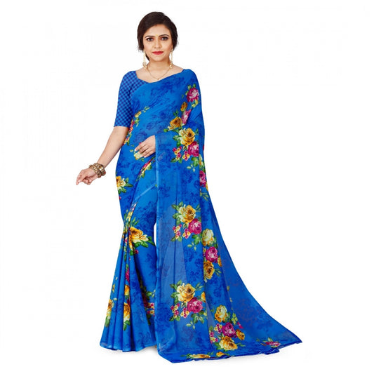Generic Women's Faux Georgette Printed Saree With Unstitched Blouse 5.5Mtr (Blue)