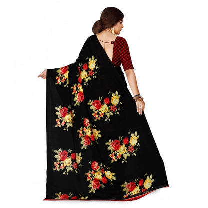 Generic Women's Faux Georgette Printed Saree With Unstitched Blouse 5.5Mtr (Black)