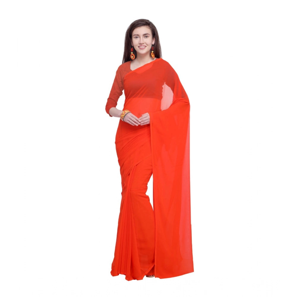 Generic Women's Dyed Solid Saree With Unstitched Blouse 5.5Mtr (Orange)