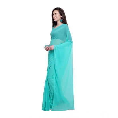 Generic Women's Dyed Solid Saree With Unstitched Blouse 5.5Mtr (Seablue)