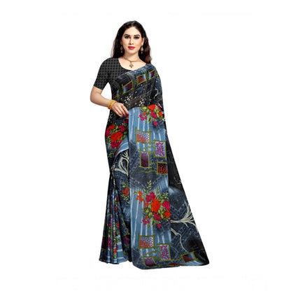 Generic Women's Georgette Printed Saree With Unstitched Blouse 5.5Mtr (Blue)