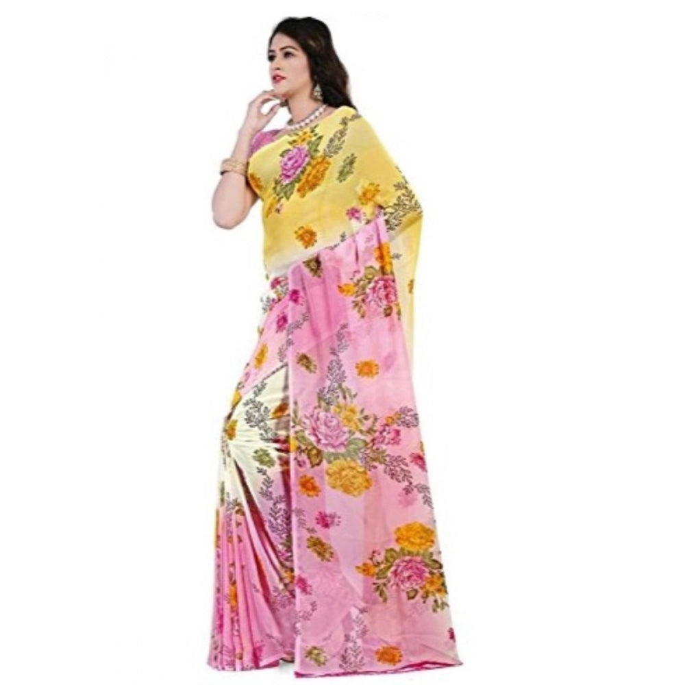 Generic Women's Faux Georgette Printed Saree With Unstitched Blouse 5.5Mtr (Pink)