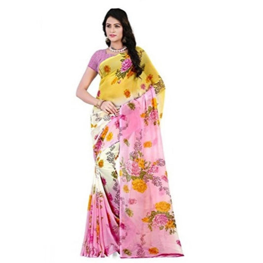 Generic Women's Faux Georgette Printed Saree With Unstitched Blouse 5.5Mtr (Pink)