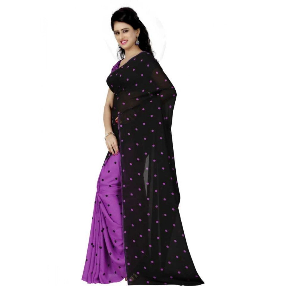 Generic Women's Faux Georgette Printed Saree With Unstitched Blouse 5.5Mtr (Purple)