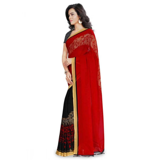 Generic Women's Faux Georgette Printed Saree With Unstitched Blouse 5.5Mtr (Red)