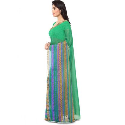 Generic Women's Faux Georgette Printed Saree With Unstitched Blouse 5.5Mtr (Green)