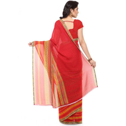 Generic Women's Faux Georgette Printed Saree With Unstitched Blouse 5.5Mtr (Red)