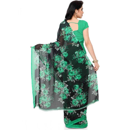 Generic Women's Faux Georgette Printed Saree With Unstitched Blouse 5.5Mtr (Green)