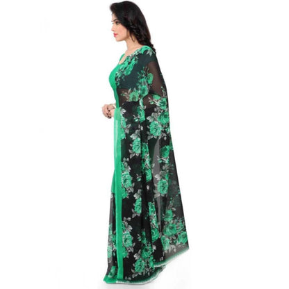 Generic Women's Faux Georgette Printed Saree With Unstitched Blouse 5.5Mtr (Green)