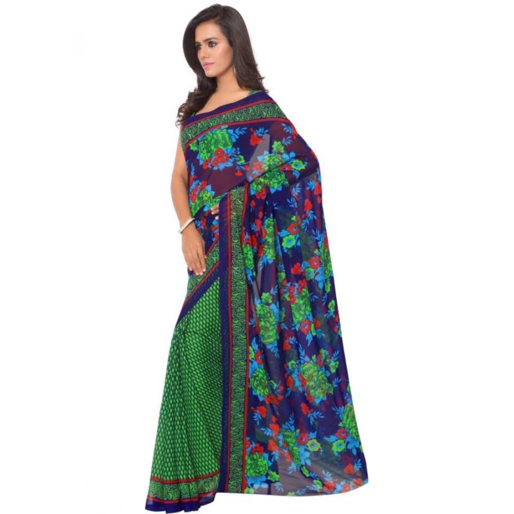 Generic Women's Faux Georgette Printed Saree With Unstitched Blouse 5.5Mtr (Green)