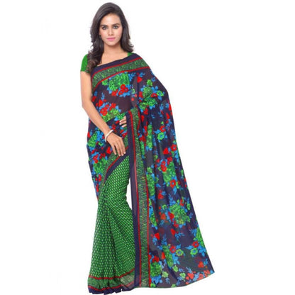 Generic Women's Faux Georgette Printed Saree With Unstitched Blouse 5.5Mtr (Green)