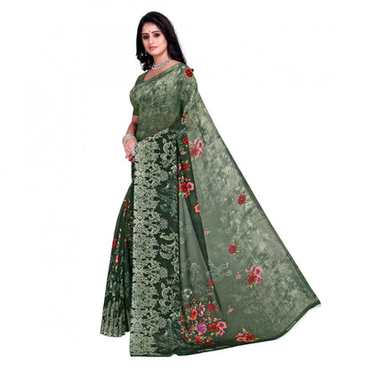Generic Women's Faux Georgette Printed Saree With Unstitched Blouse 5.5Mtr (Green)