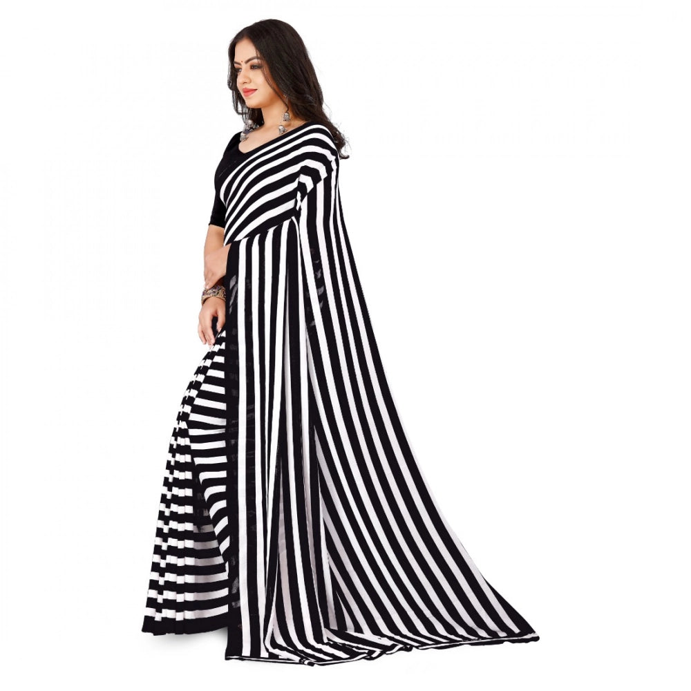 Generic Women's Faux Georgette Printed Saree With Unstitched Blouse 5.5Mtr (Black)