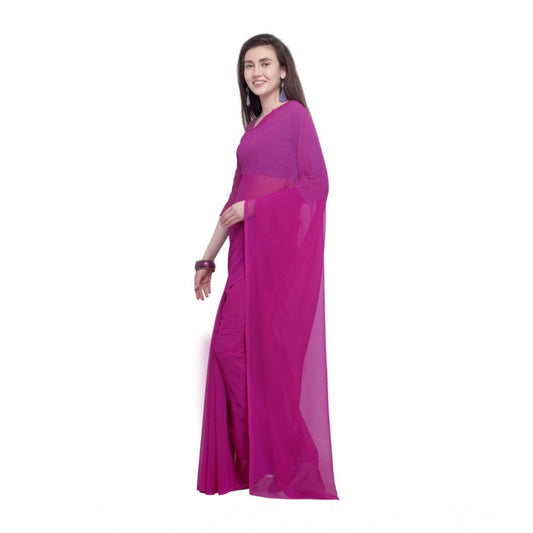 Generic Women's Dyed Solid Saree With Unstitched Blouse 5.5Mtr (Pink)