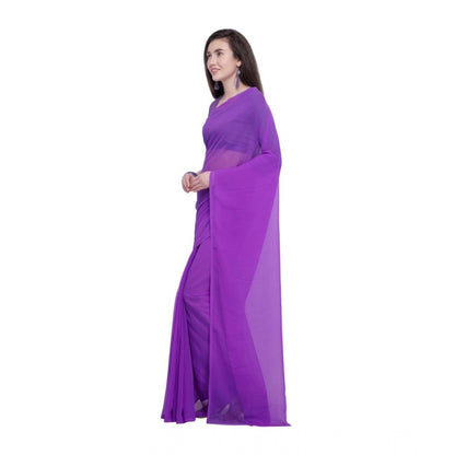 Generic Women's Dyed Solid Saree With Unstitched Blouse 5.5Mtr (Purple)