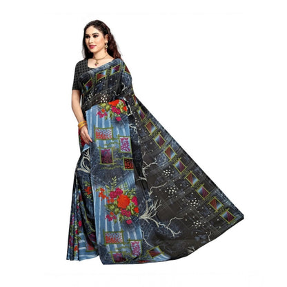 Generic Women's Georgette Printed Saree With Unstitched Blouse 5.5Mtr (Blue)