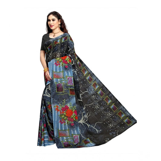 Generic Women's Georgette Printed Saree With Unstitched Blouse 5.5Mtr (Blue)