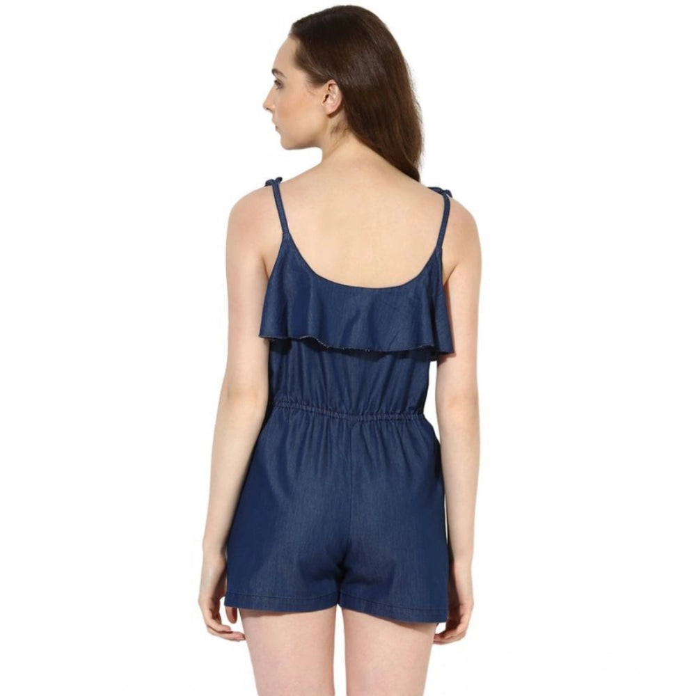 Generic Women's Denim Ruffled Shoulder Straps Jumpsuit (Blue)