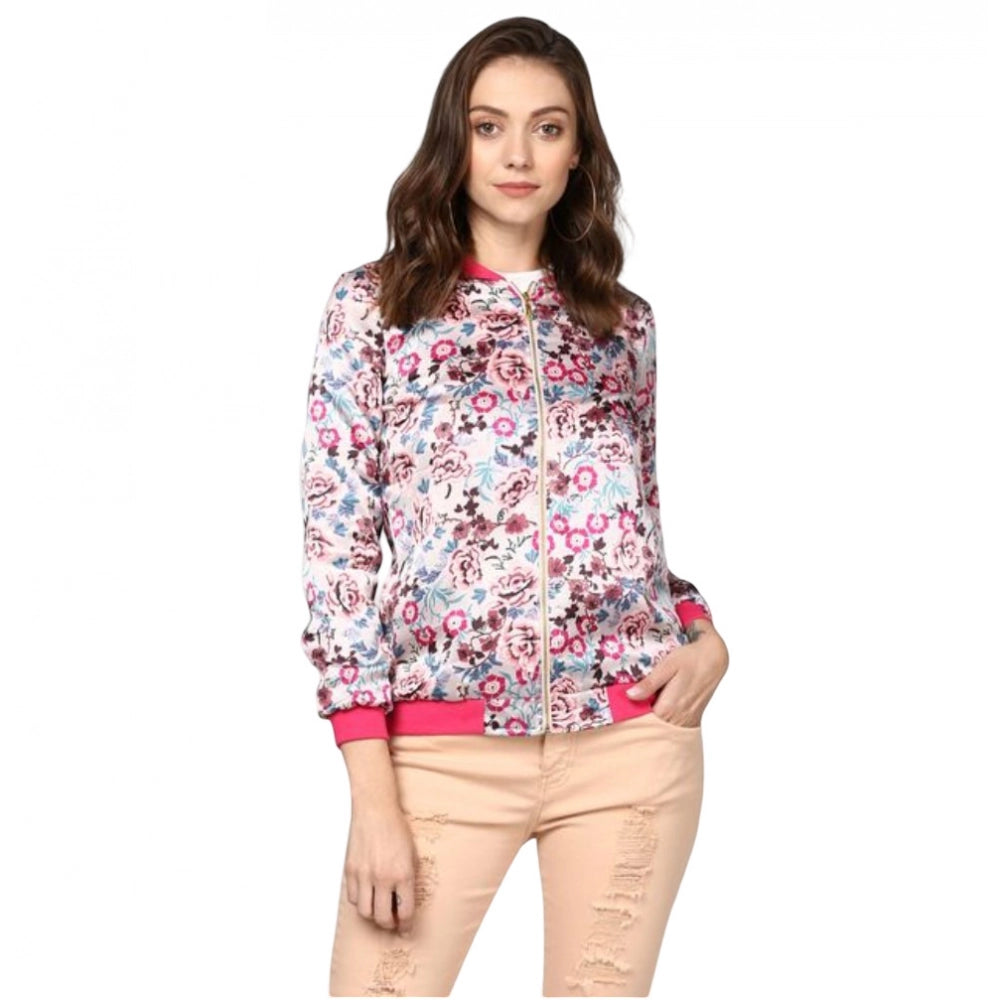 Generic Women's Satin Floral 3/4th Sleeve Jacket (Multicolor)