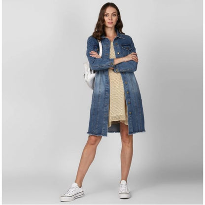 Generic Women's Denim Washed Long Sleeve Jacket (Blue)
