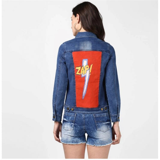 Generic Women's Denim Hand Painted Long Sleeve Jacket (Blue)