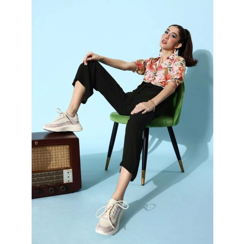 Generic Women's Polyester Printed 3/4th Sleeve Jumpsuit (Peach - Black)