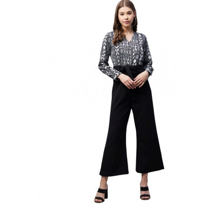 Generic Women's Rayon Animal Print Short Sleeve Jumpsuit (Black)
